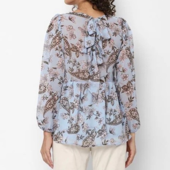 AMERICAN EAGLE paisley floral fluttered sleeve boho bow tie back blouse size M - Picture 2 of 7